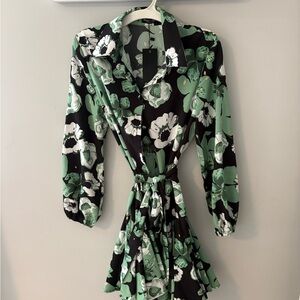 Nasty Gal Floral Green and Black Dress